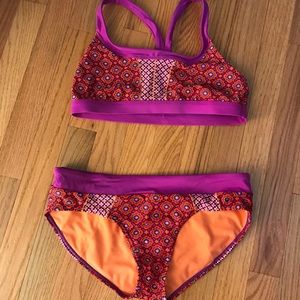 Prana Purple and Orange Patterned Bikini Set